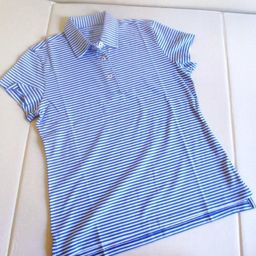 RENWICK Pima 100% Cotton Golf Polo Shirt XS Short Sleeve Cobalt White Stripe $85 - Picture 7 of 9